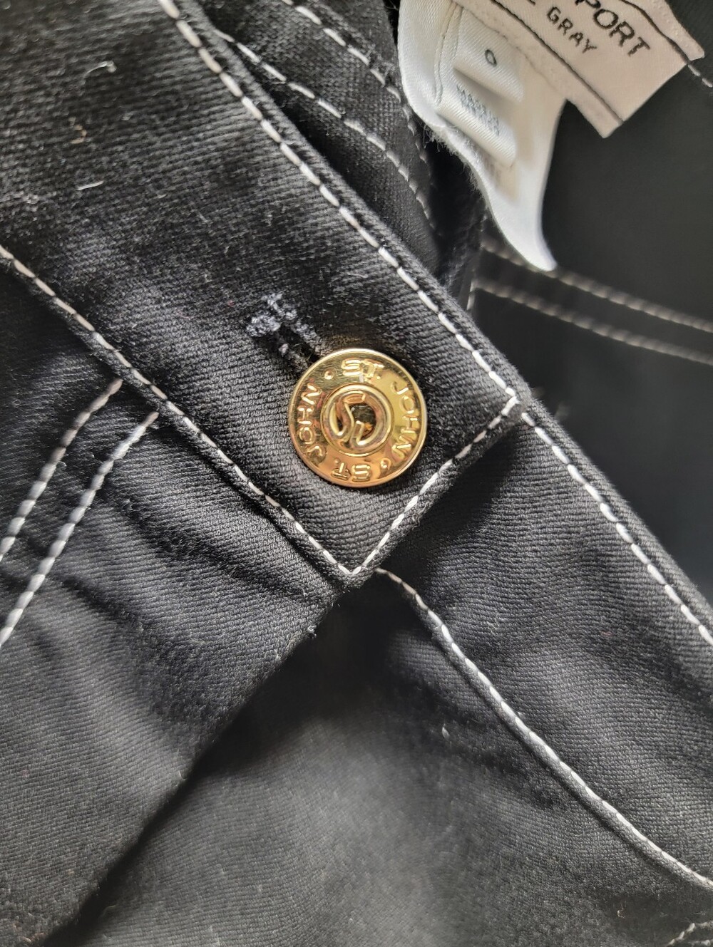 St. John Sport Black Jeans/Pants with White Topstitching - Picture 7 of 11